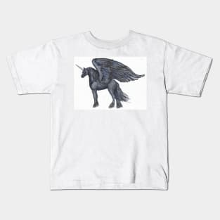 Black Winged Unicorn Kids T-Shirt